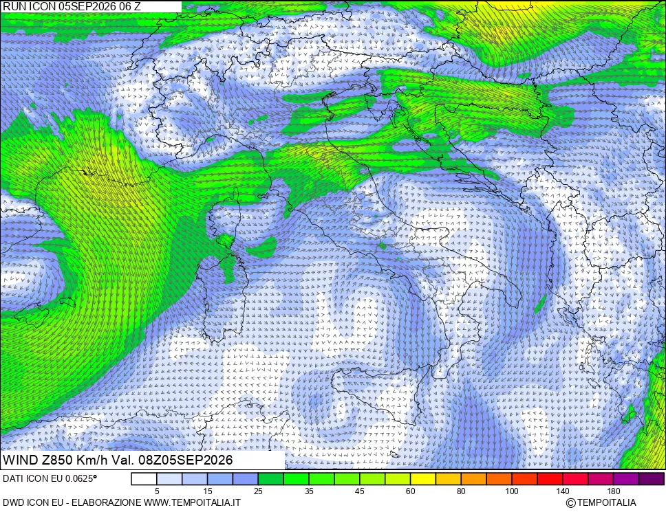 mappa 850 hPa Vento