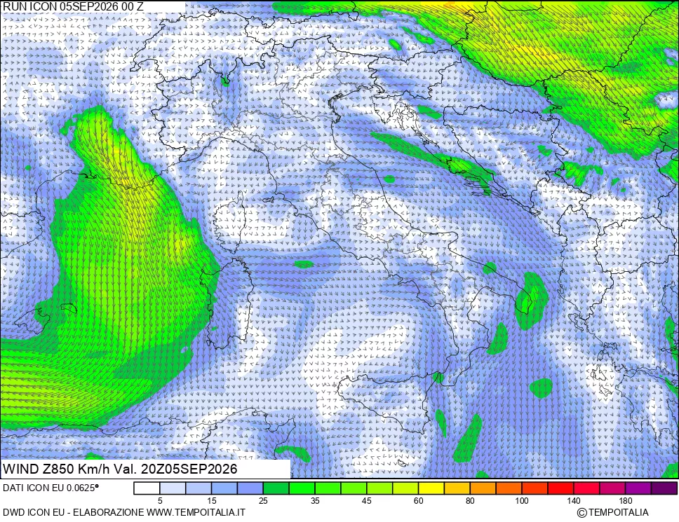 mappa 850 hPa Vento