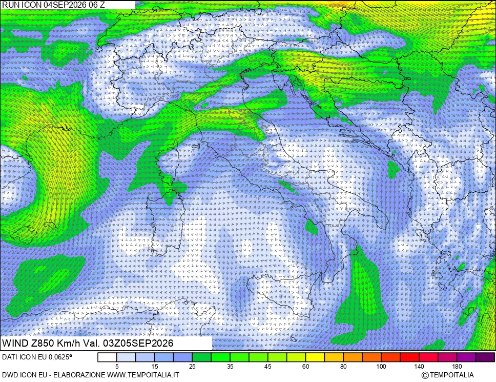 mappa 850 hPa Vento