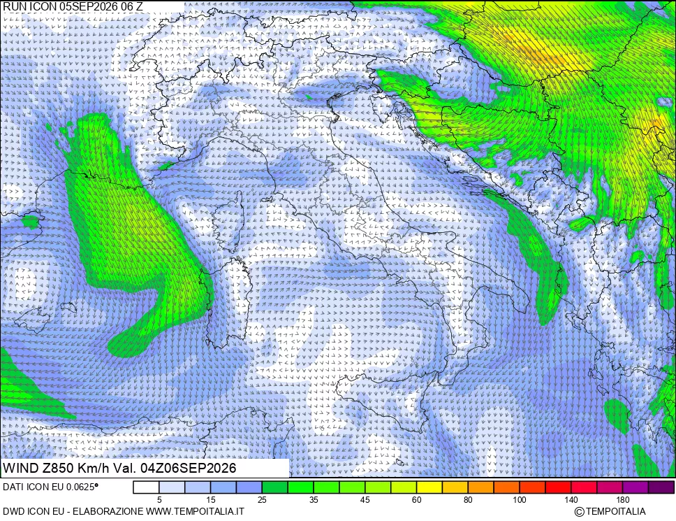 mappa 850 hPa Vento