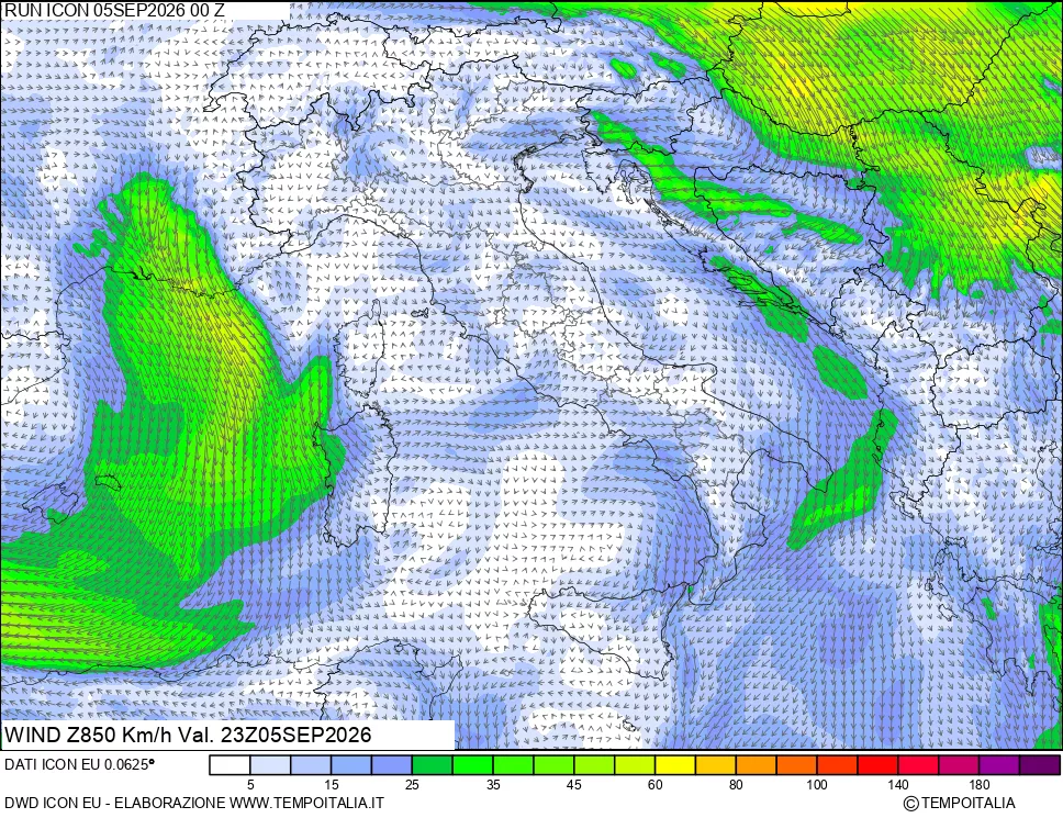 mappa 850 hPa Vento