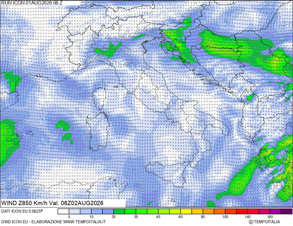 mappa 850 hPa Vento