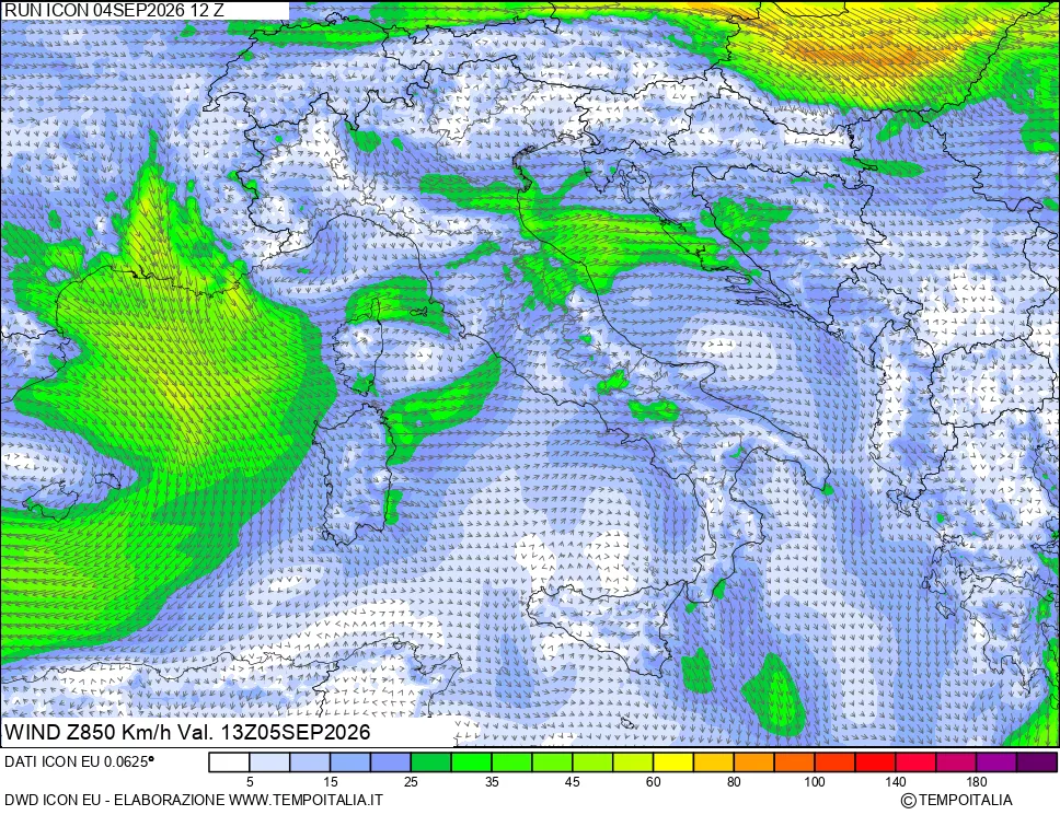 mappa 850 hPa Vento