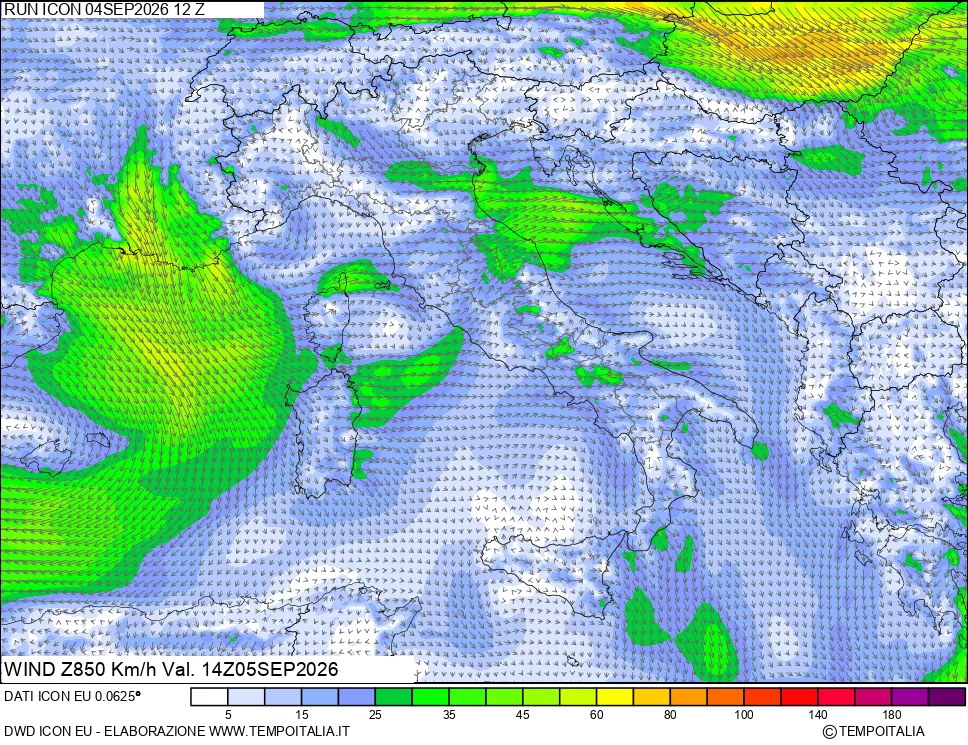 mappa 850 hPa Vento