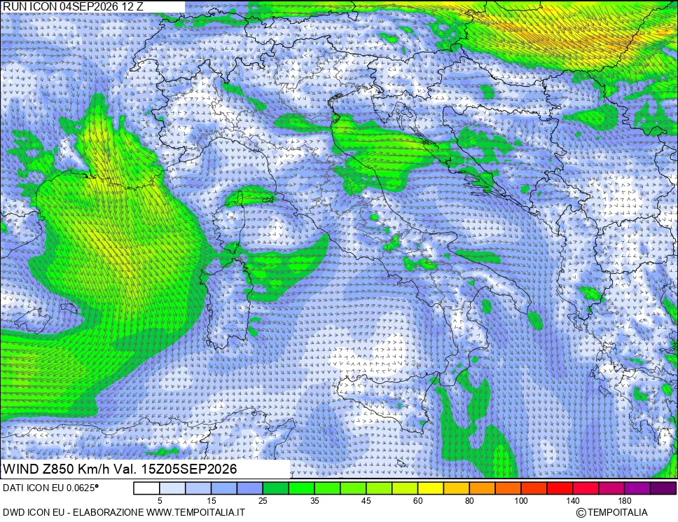 mappa 850 hPa Vento