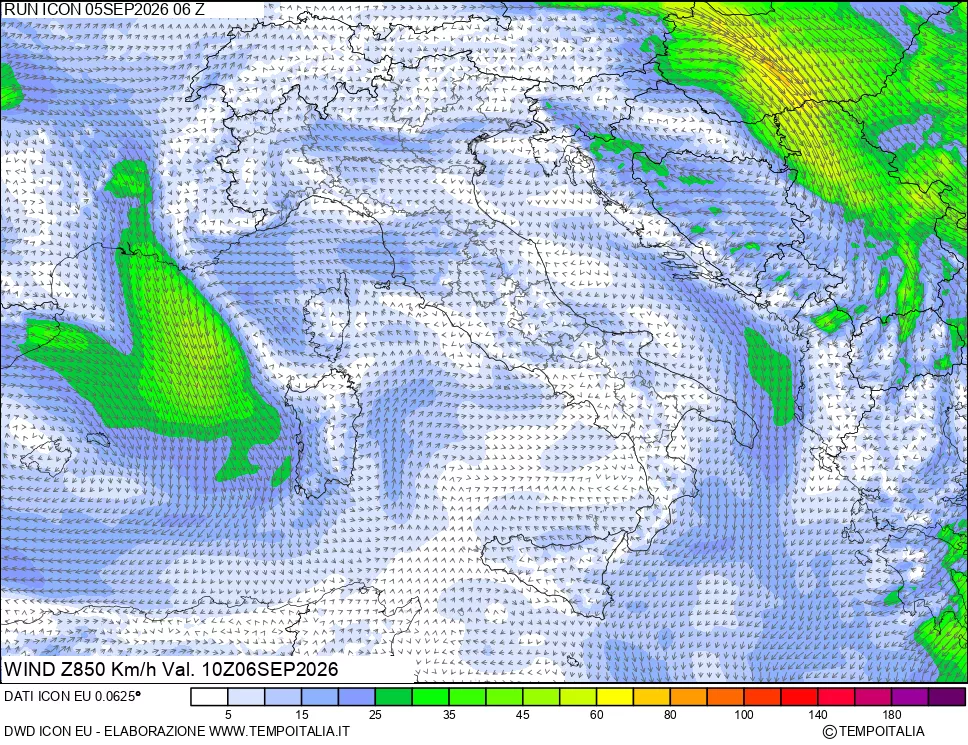mappa 850 hPa Vento