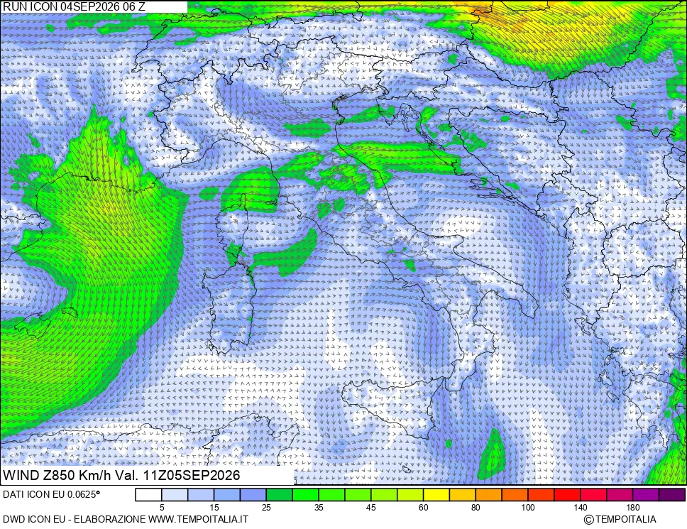 mappa 850 hPa Vento