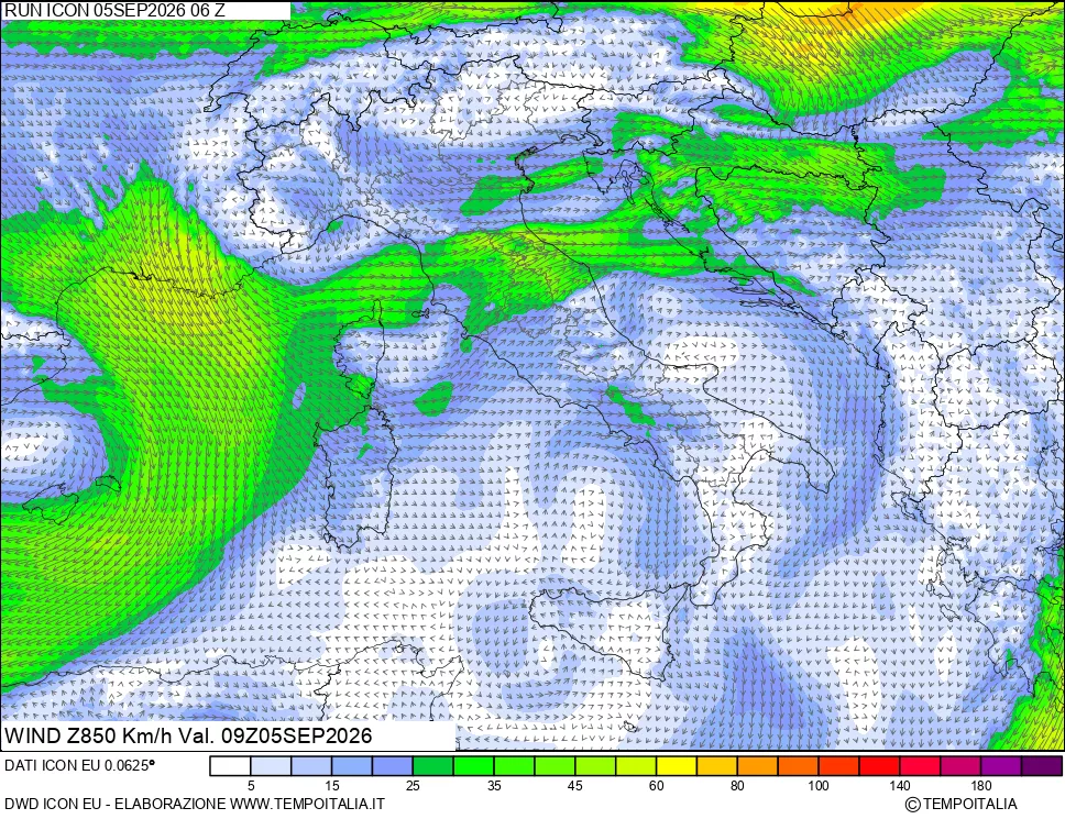 mappa 850 hPa Vento
