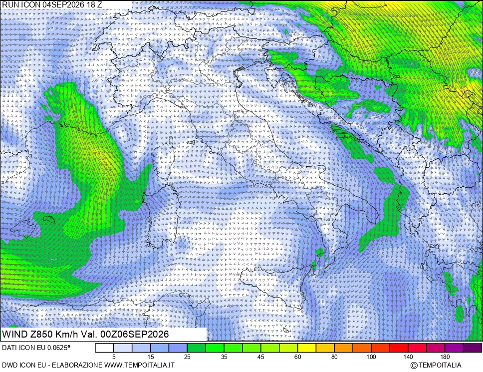 mappa 850 hPa Vento