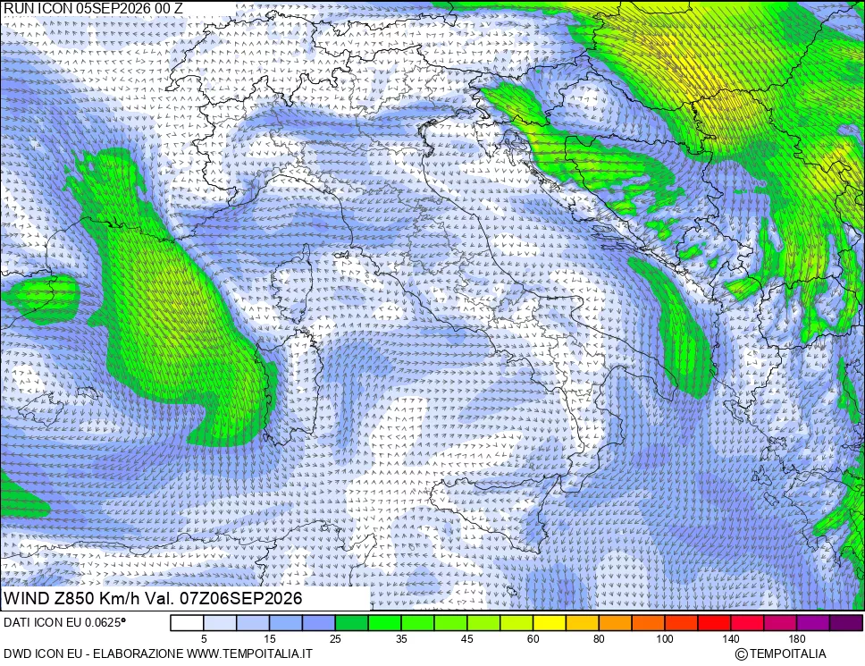 mappa 850 hPa Vento
