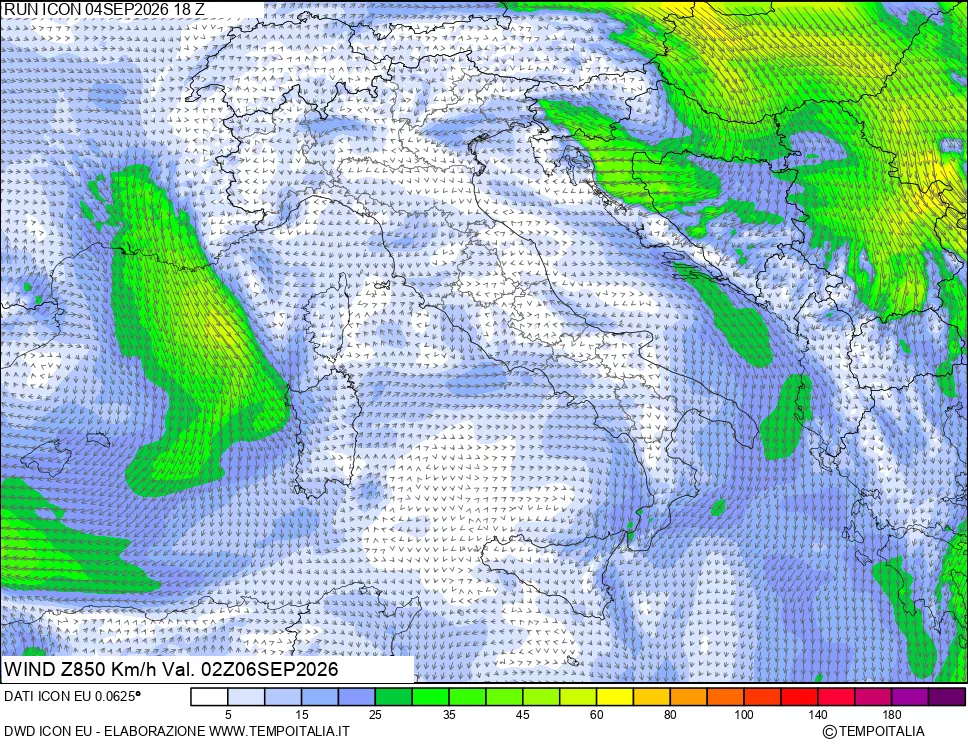 mappa 850 hPa Vento