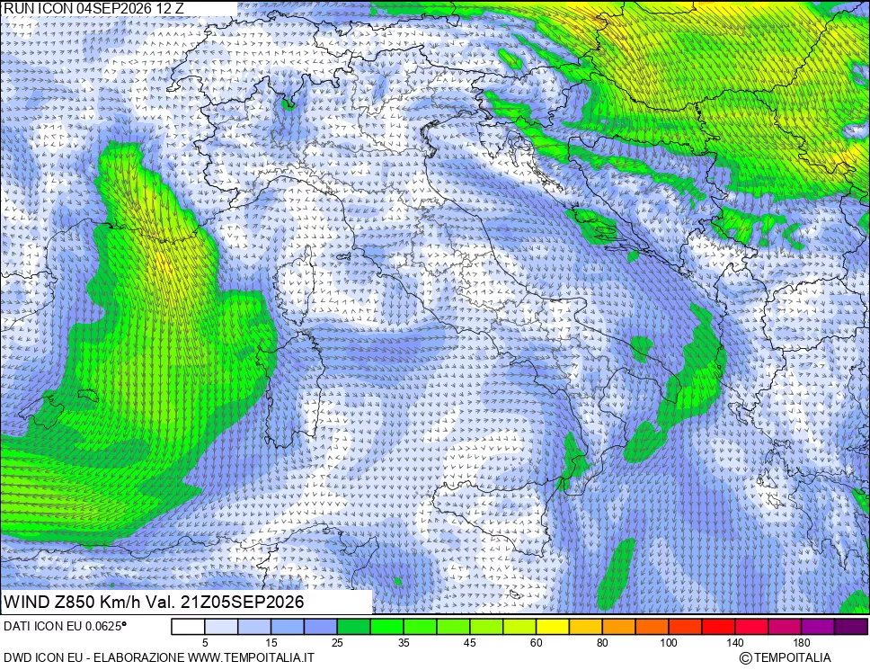 mappa 850 hPa Vento