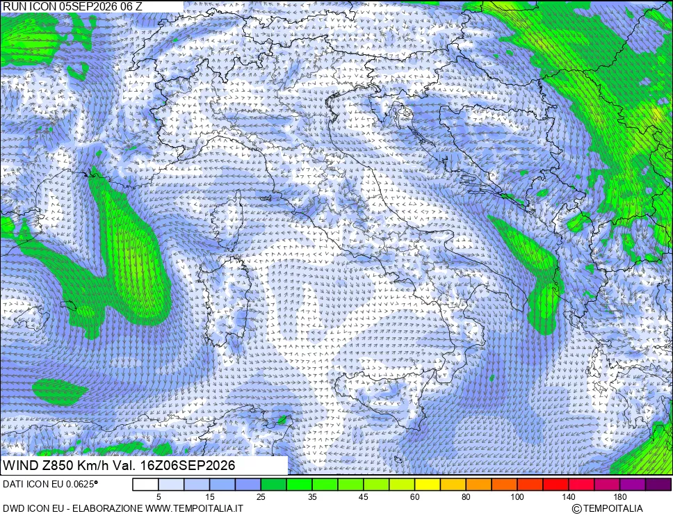 mappa 850 hPa Vento