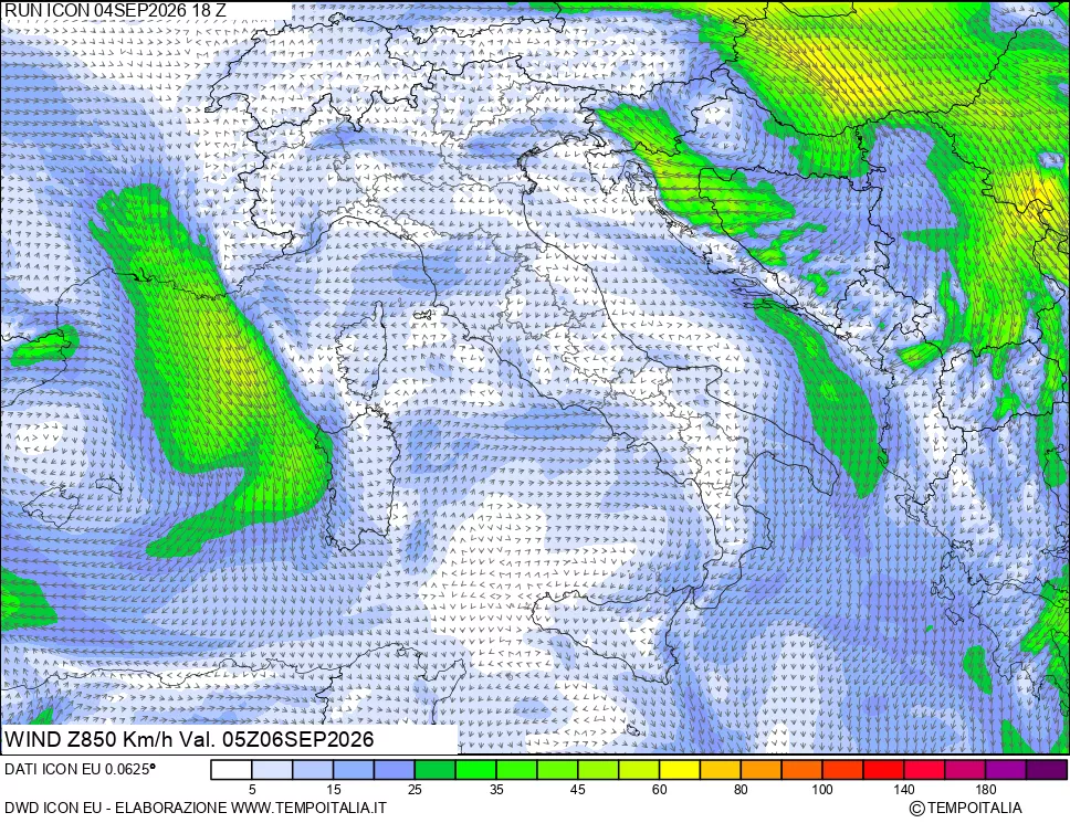 mappa 850 hPa Vento