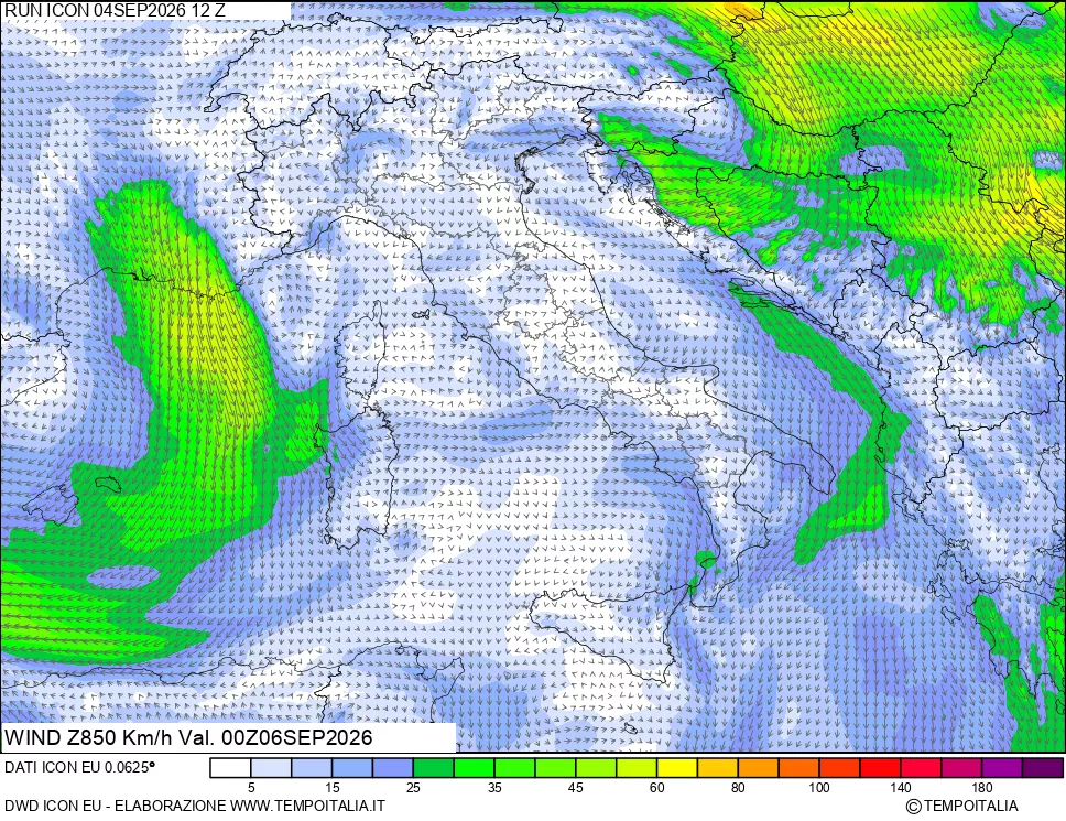 mappa 850 hPa Vento