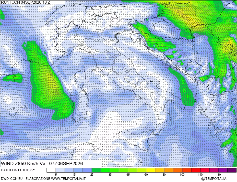 mappa 850 hPa Vento