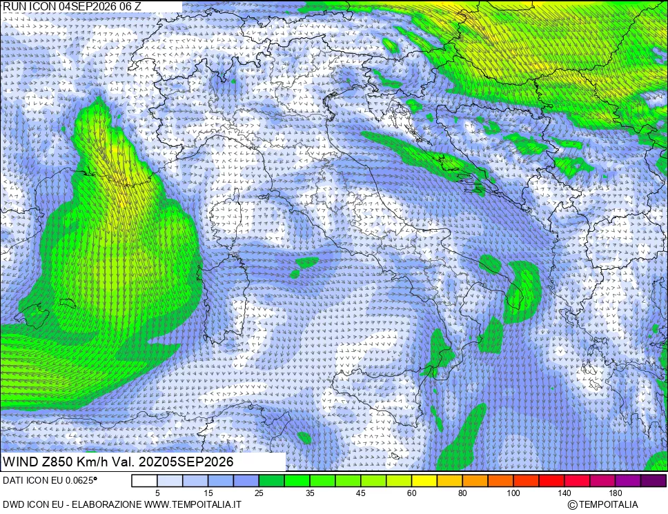 mappa 850 hPa Vento