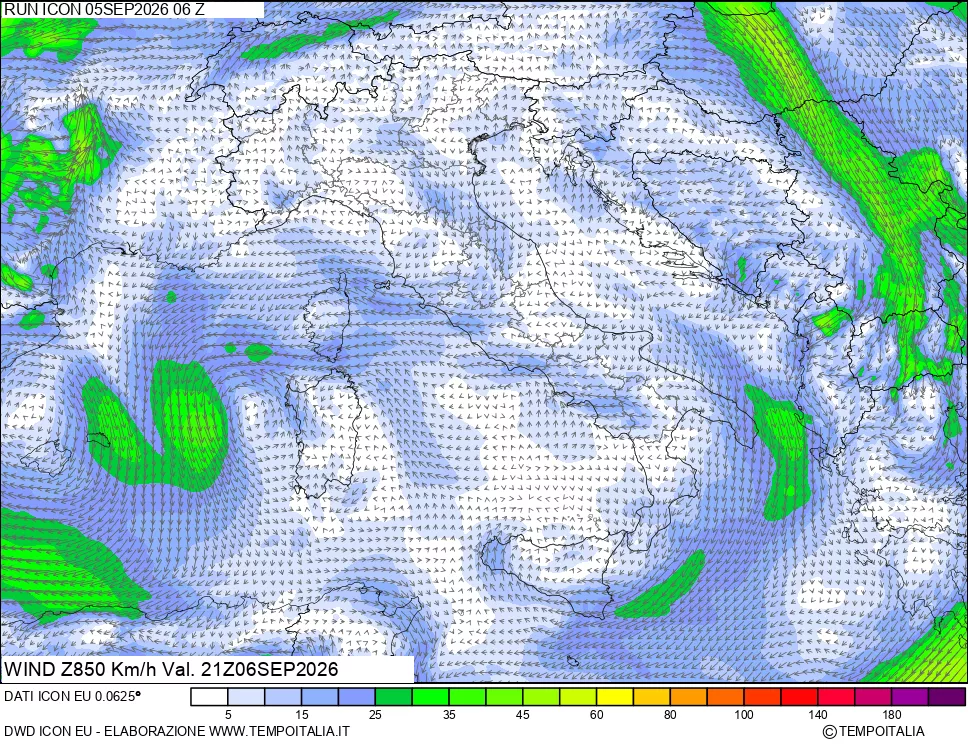 mappa 850 hPa Vento