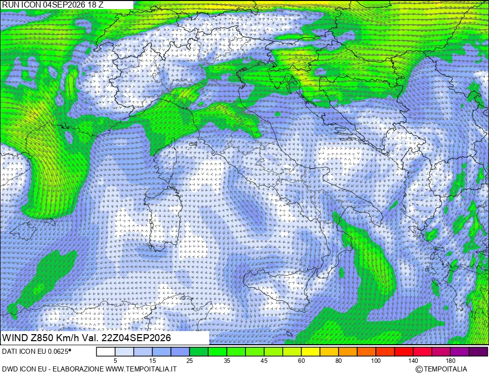 mappa 850 hPa Vento