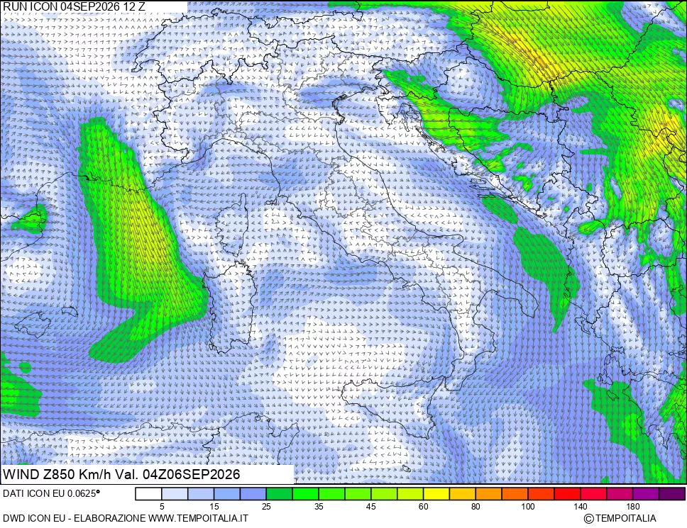 mappa 850 hPa Vento