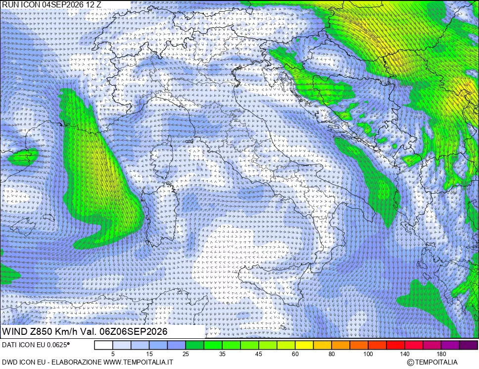 mappa 850 hPa Vento