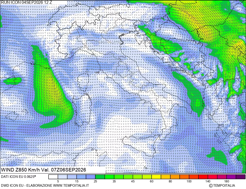 mappa 850 hPa Vento