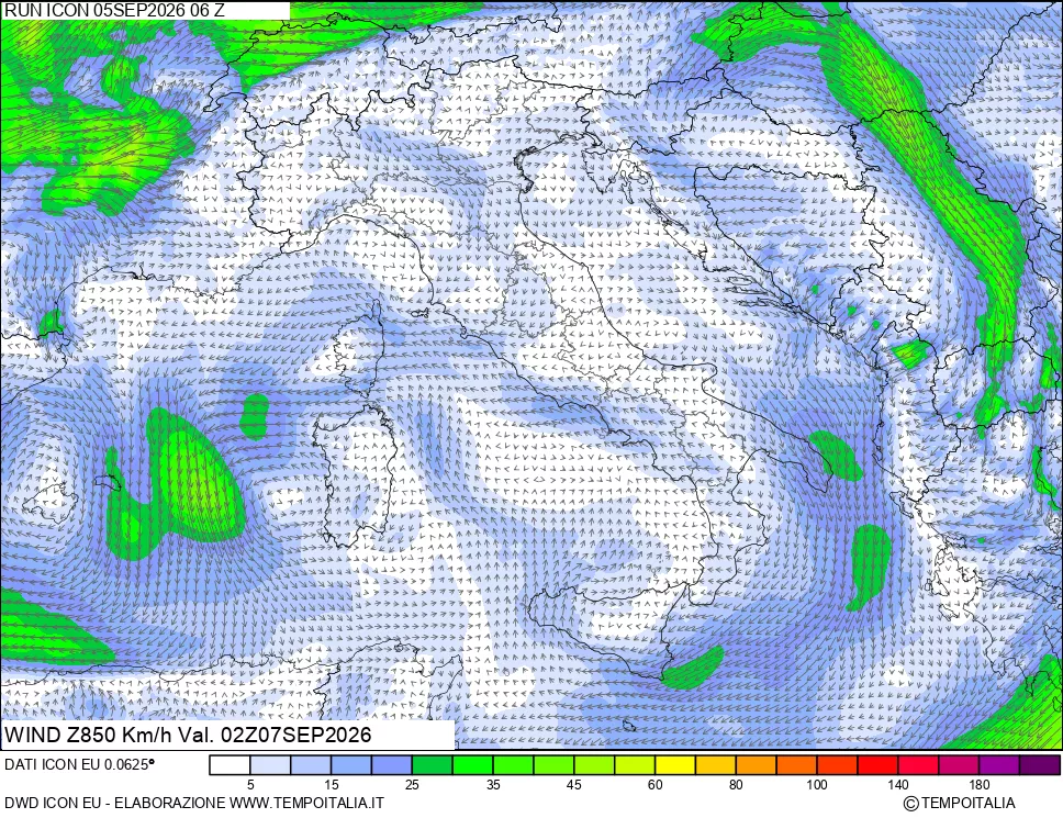 mappa 850 hPa Vento