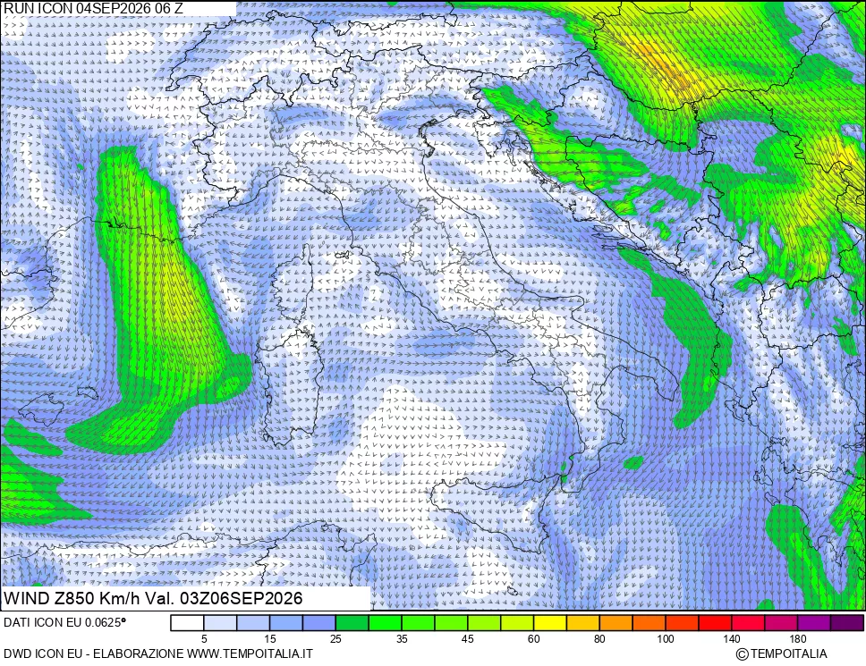 mappa 850 hPa Vento