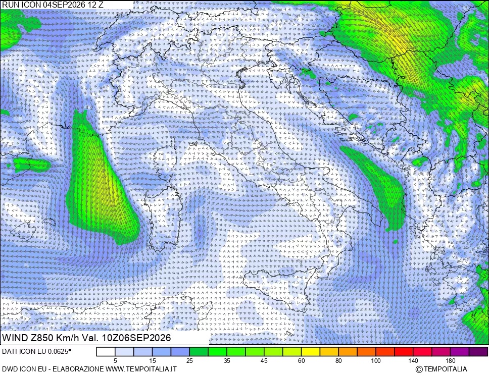 mappa 850 hPa Vento