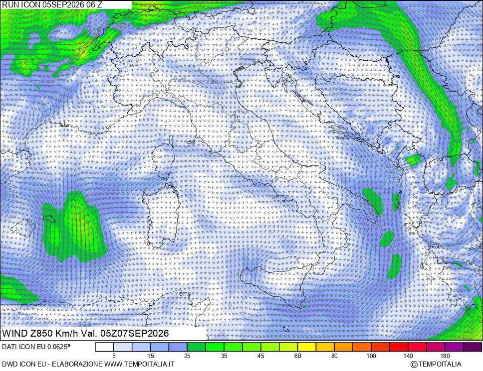 mappa 850 hPa Vento