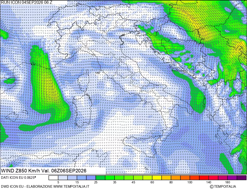 mappa 850 hPa Vento