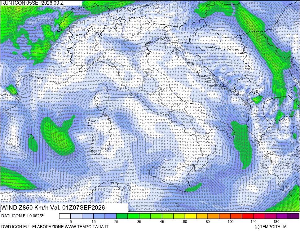 mappa 850 hPa Vento