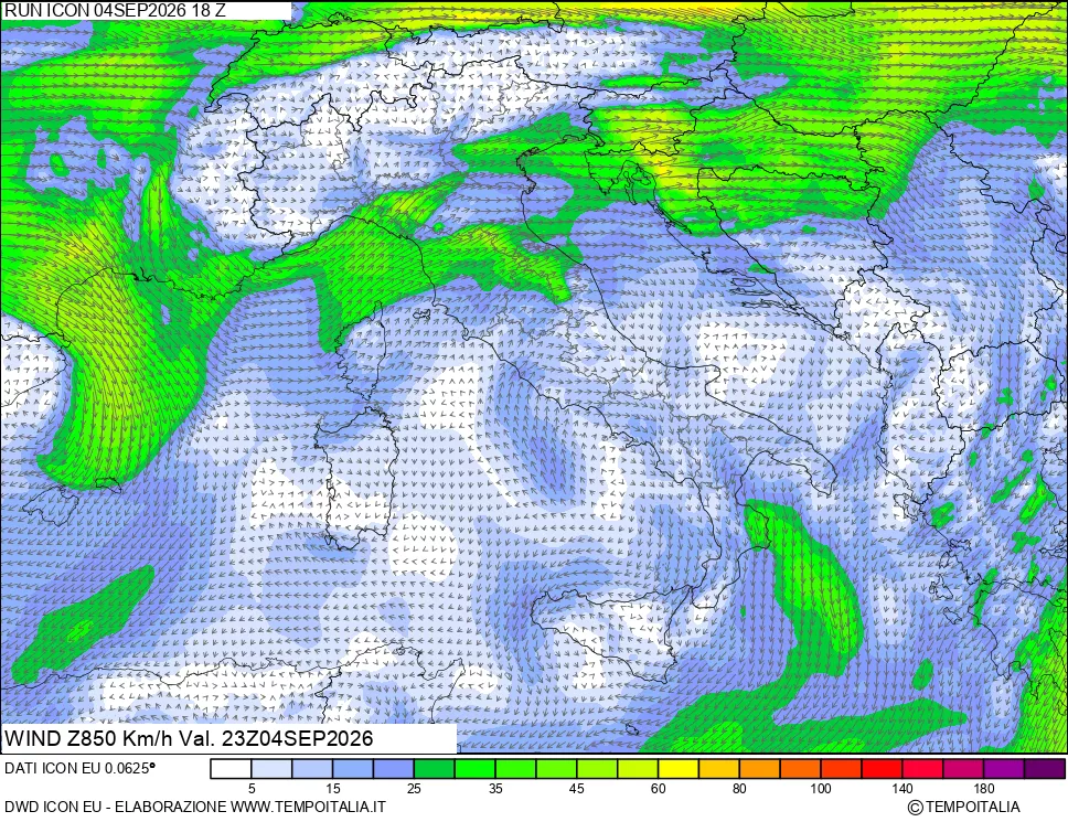 mappa 850 hPa Vento