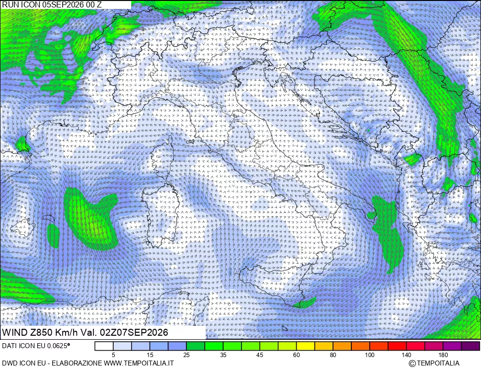mappa 850 hPa Vento
