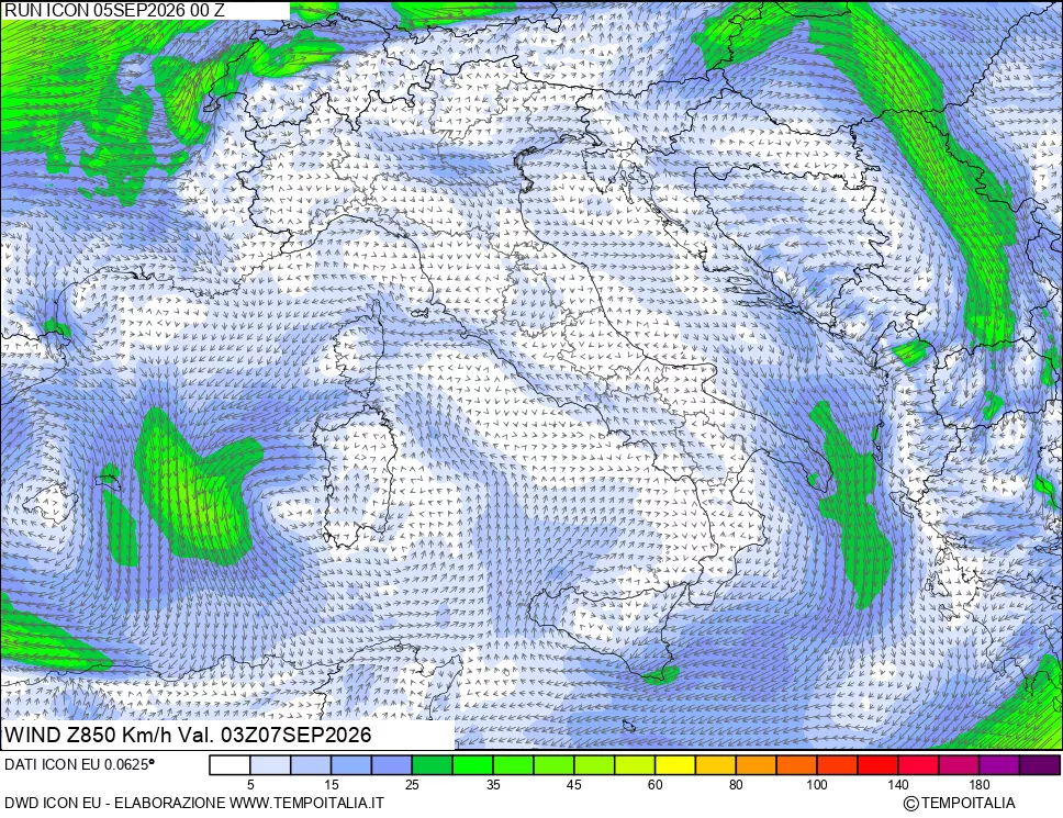 mappa 850 hPa Vento