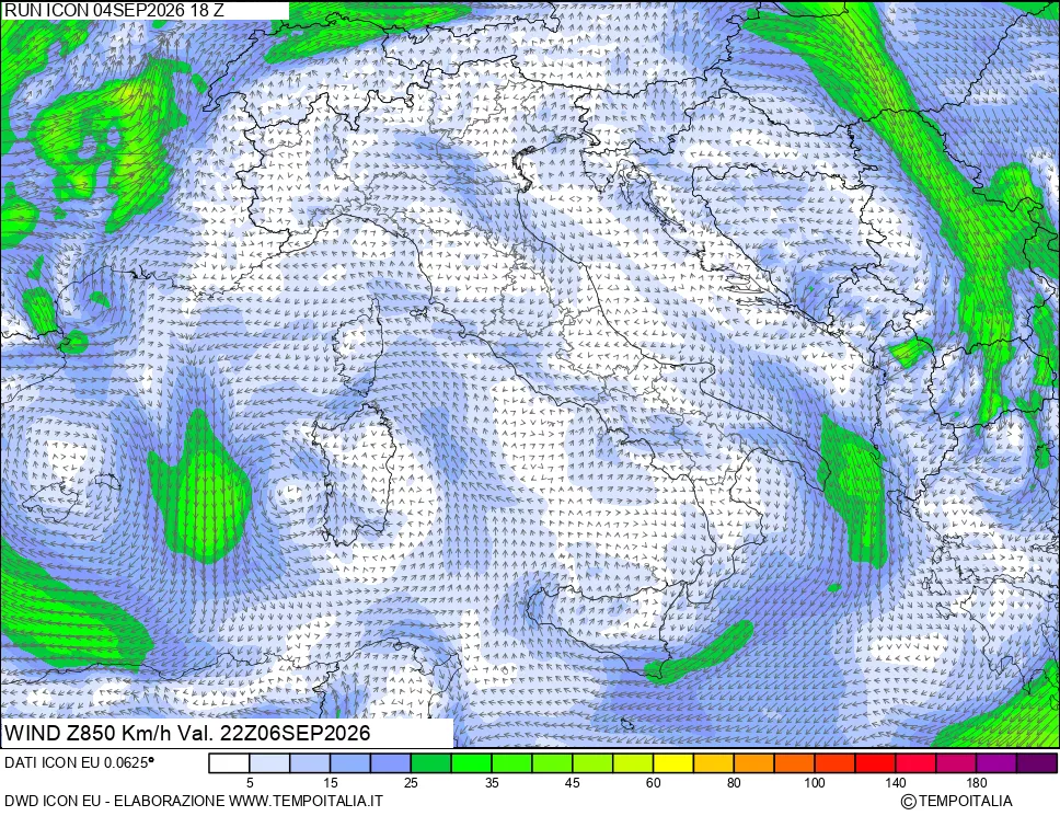 mappa 850 hPa Vento