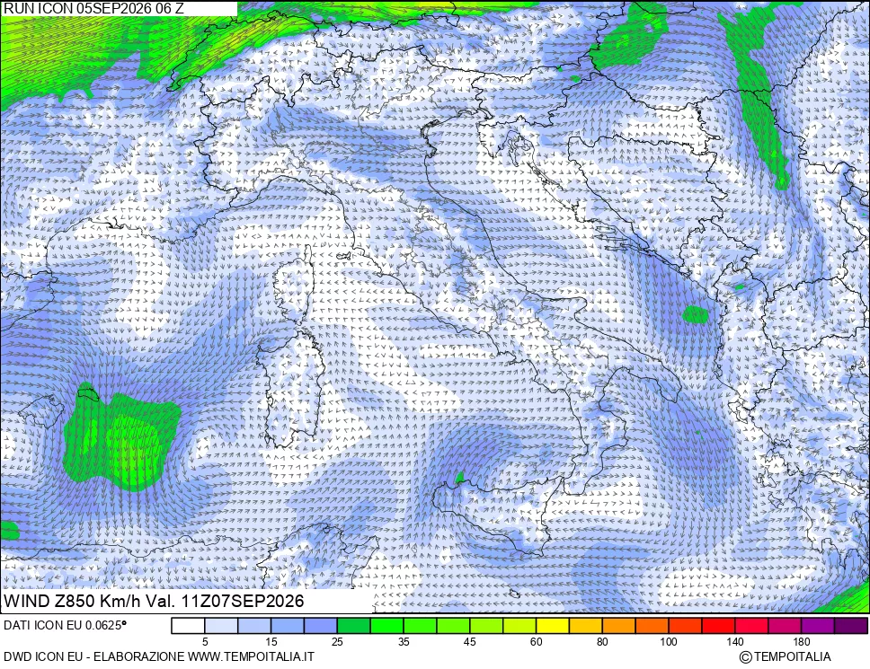 mappa 850 hPa Vento