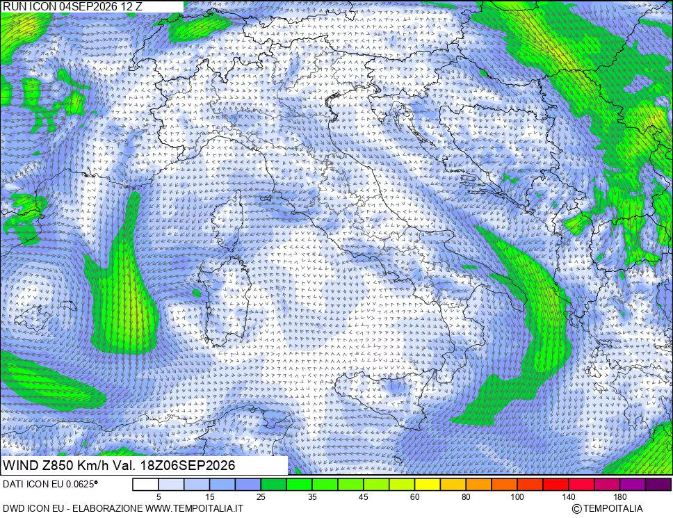 mappa 850 hPa Vento