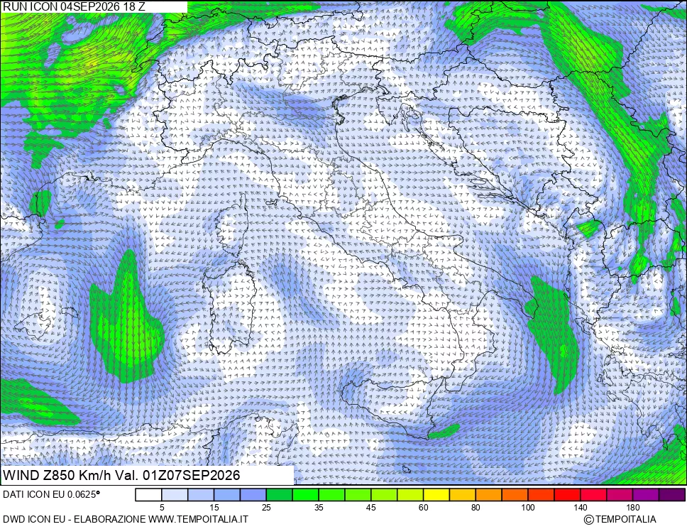 mappa 850 hPa Vento