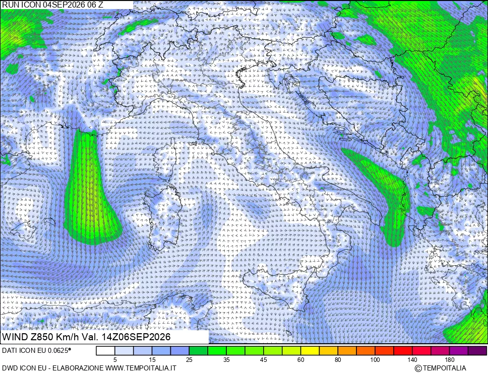mappa 850 hPa Vento