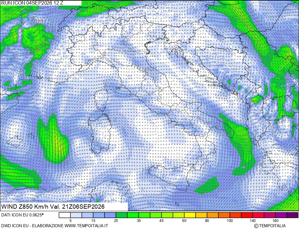 mappa 850 hPa Vento