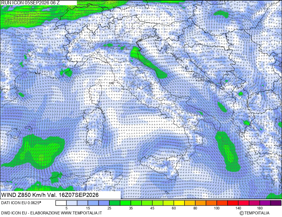 mappa 850 hPa Vento