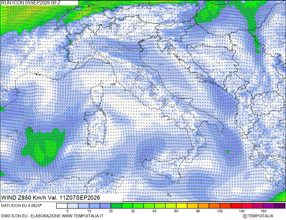 mappa 850 hPa Vento