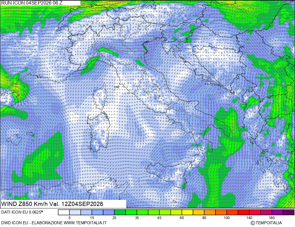 mappa 850 hPa Vento
