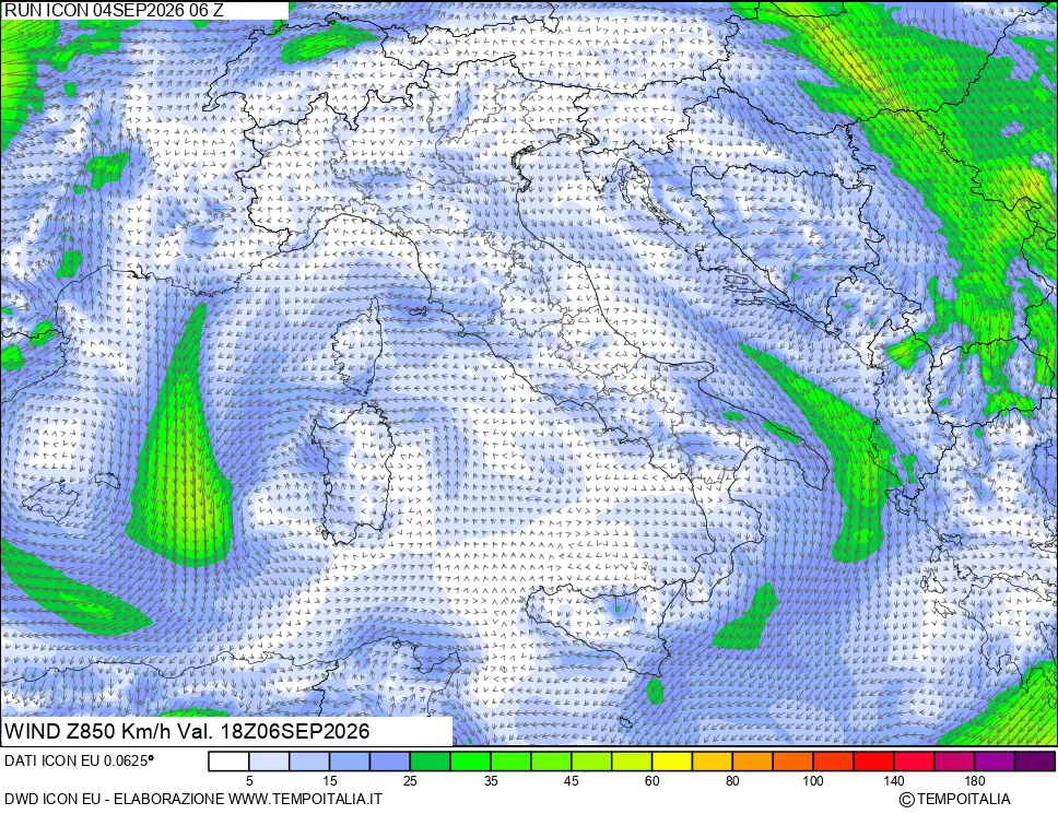 mappa 850 hPa Vento