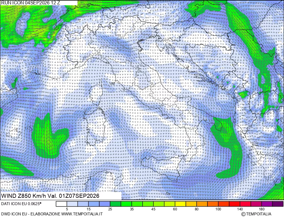 mappa 850 hPa Vento