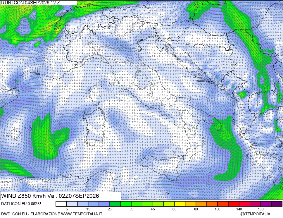 mappa 850 hPa Vento