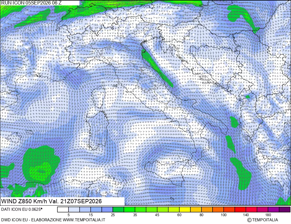mappa 850 hPa Vento