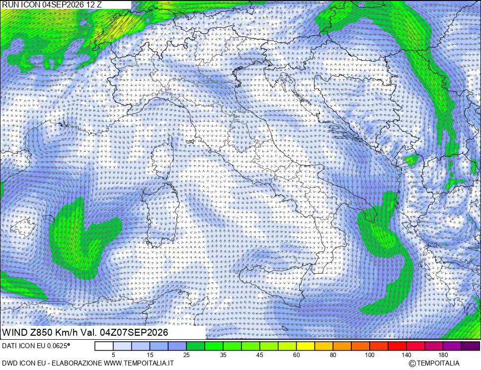 mappa 850 hPa Vento