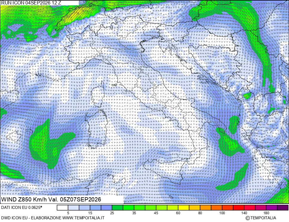 mappa 850 hPa Vento